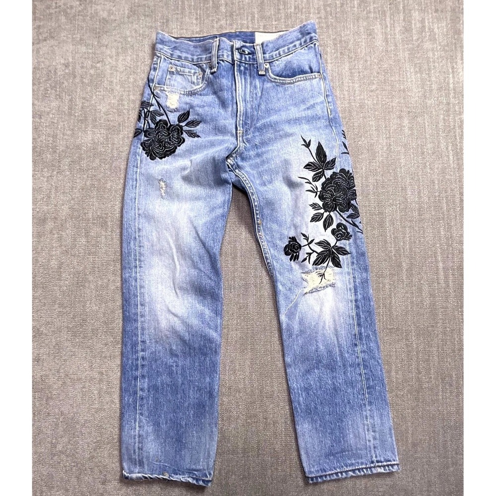 Rag & Bone Marilyn Crop Ramona Jeans Womens 23 Blue Distressed Floral Straight